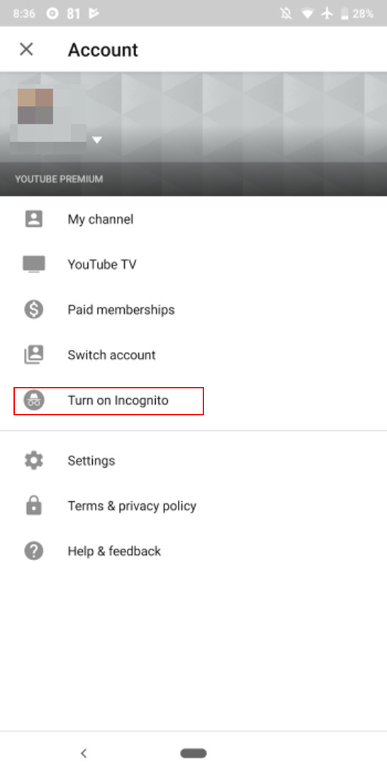 Inkognito-Modus für YouTube-App
