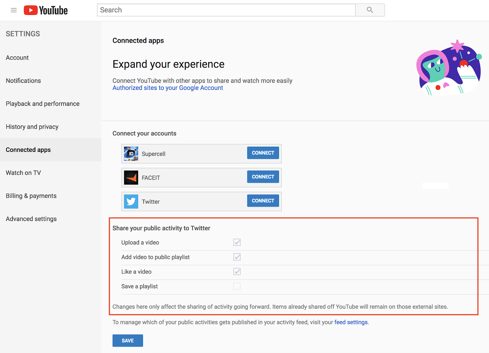 YouTube-Settings Connected apps