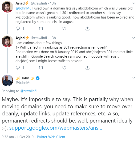 Google: Bei Domainwechsel alte Domain wegen Redirects besser behalten